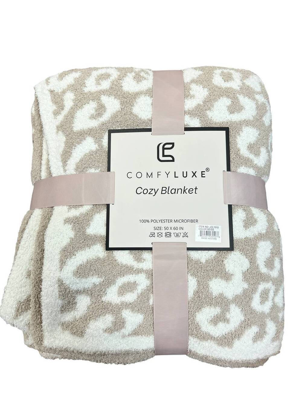 NEW COMFY LUXE leopard print cozy blanket in tan